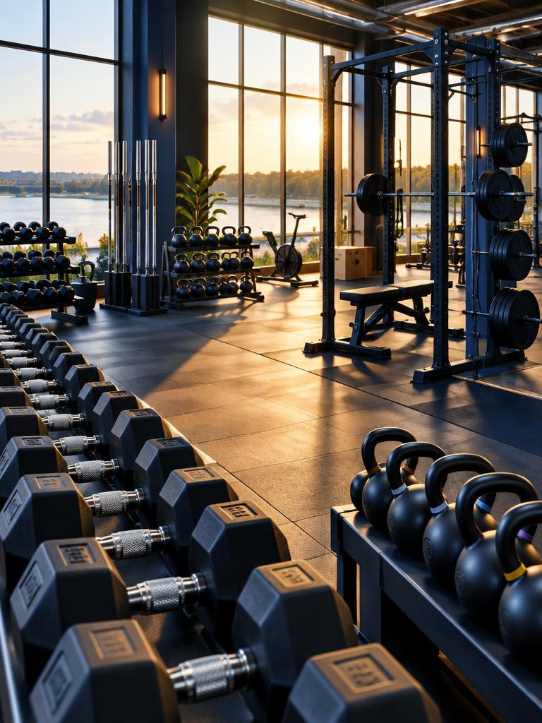 Dumbbells and strength-training equipment at Riverside Fitness